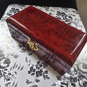 Deep Red Decorative Jewelry Box with Gold Clasp